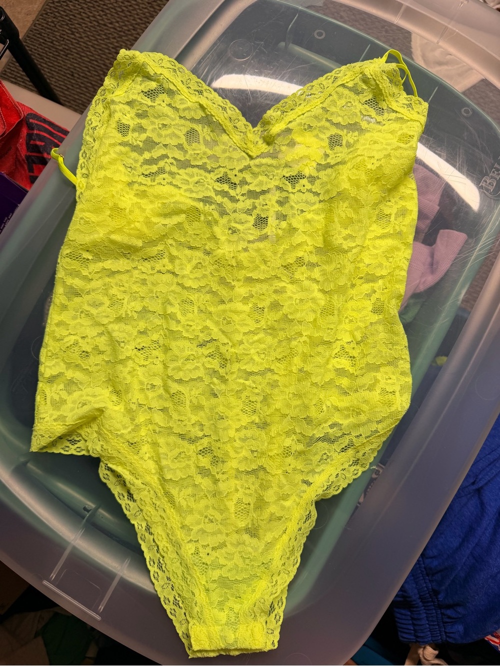 Anthropologie Neon Yellow Lace Bodysuit